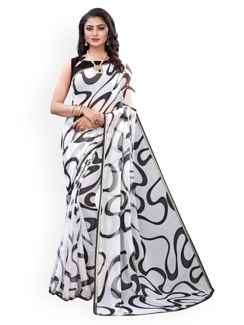

KALINI White & Black Poly Chiffon Printed Saree