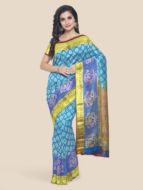 

Kalamandir Blue Silk Blend Woven Design Kanjeevaram Saree