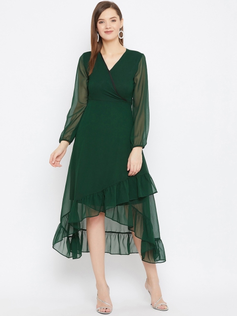 

Color Cocktail Women Green Solid Warp Dress