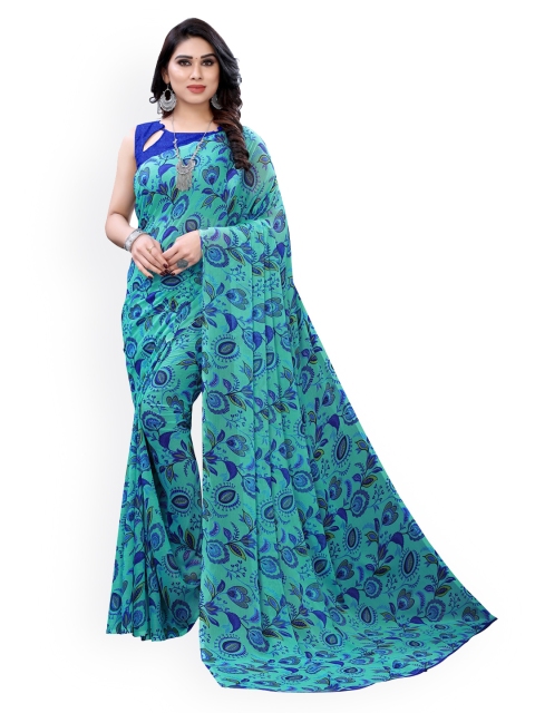 

KALINI Blue Printed Poly Chiffon Saree