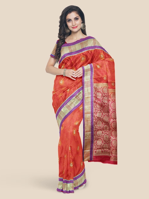 

Kalamandir Orange Silk Blend Woven Design Kanjeevaram Saree