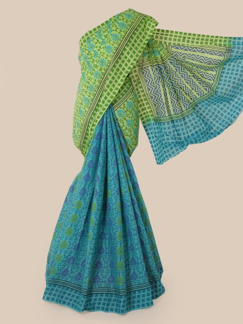 

Pothys Green & Blue Pure Cotton Printed Saree