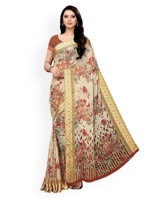 

KALINI Beige & Brown Pure Chiffon Printed Saree