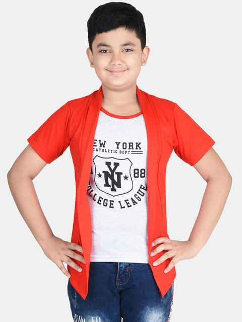 

Fabshio Boys Red & Grey Printed Cotton T-shirt with Jacket