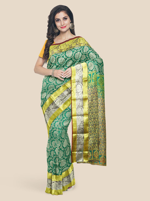 

Kalamandir Green Silk Blend Woven Design Kanjeevaram Saree