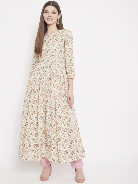 

Tissu Women Yellow Floral Printed Cotton Anarkali Kurta