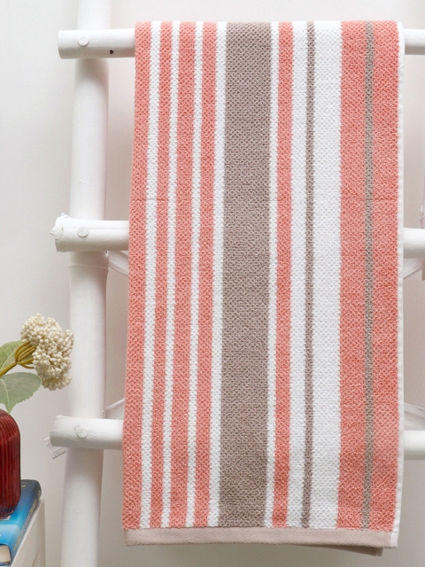 

AVI Living Coral-Coloured & Beige Striped 550 GSM Cotton Bath Towel