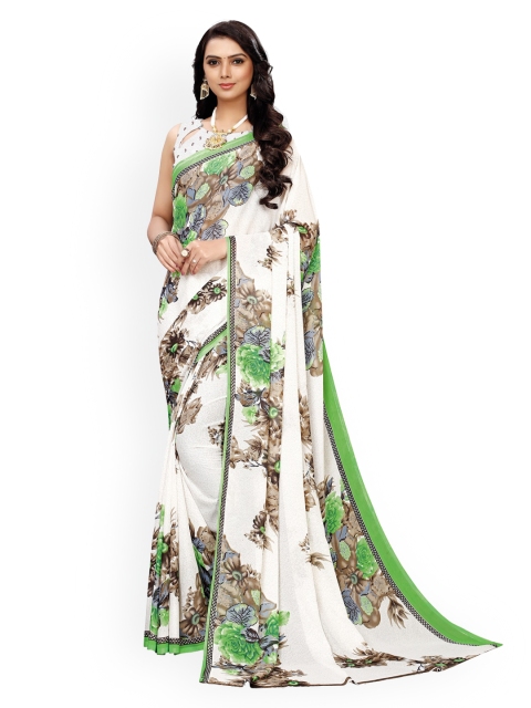 

KALINI Green & White Pure Georgette Printed Saree