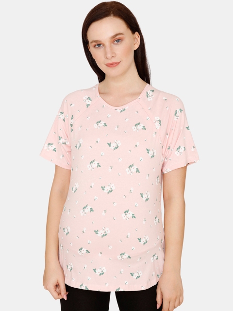 

Zivame Pink Floral Regular Maternity Top