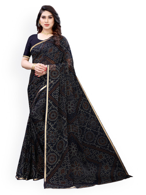 

KALINI Navy Blue Printed Poly Chiffon Saree