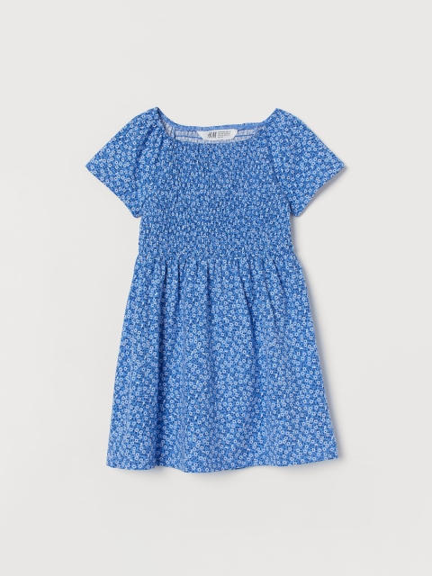 

H&M Girls Blue Printed Smocked Cotton Dress