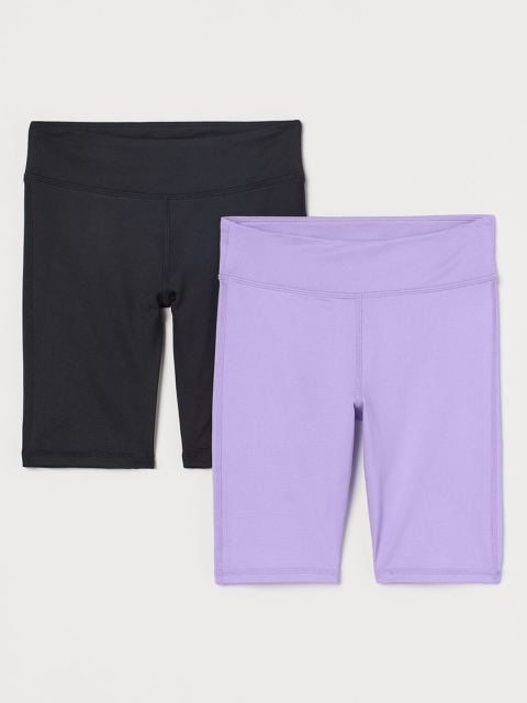 

H&M Girls 2-Pack Black & Purple Solid Cycling Shorts