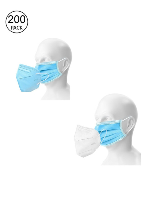 

OOMPH Unisex Blue & White Double Mask Set of 200 Disposable 3 Ply & 36 KN95 / N95 Masks