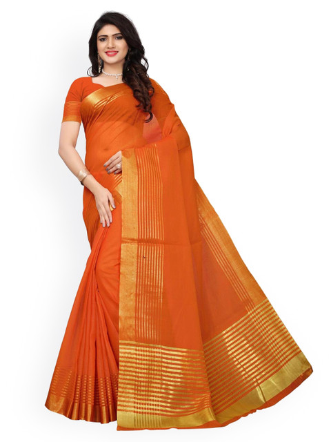 

KALINI Orange Silk Blend Solid Kota Saree