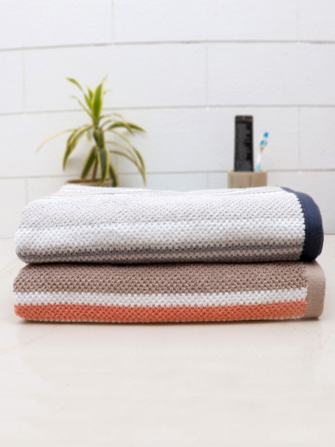 

AVI Living Unisex Set Of 2 Striped 550 GSM Cotton Bath Towels, Coral