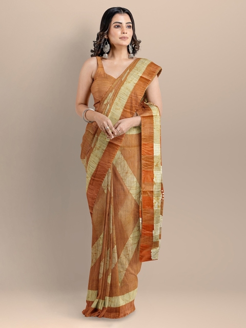 

BharatSthali Brown & Beige Silk Cotton Striped Venkatgiri Saree