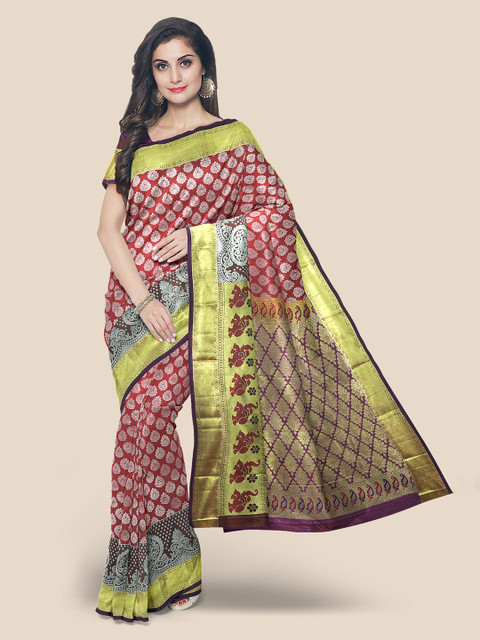 

Kalamandir Maroon Silk Blend Printed Kanjeevaram Saree