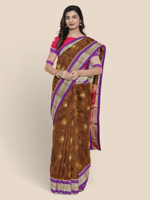 

Kalamandir Olive Brown Green Silk Blend Woven Design Kanjeevaram Saree