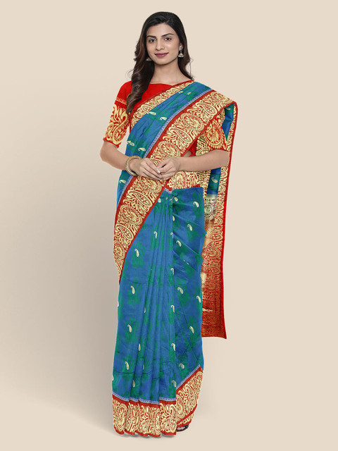 

Kalamandir Blue Silk Blend Woven Design Kanjeevaram Saree