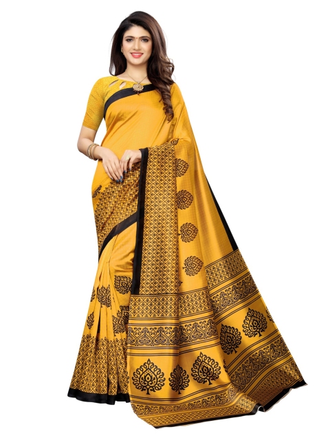 

KALINI Yellow & Black Poly Silk Printed Pochampally Saree
