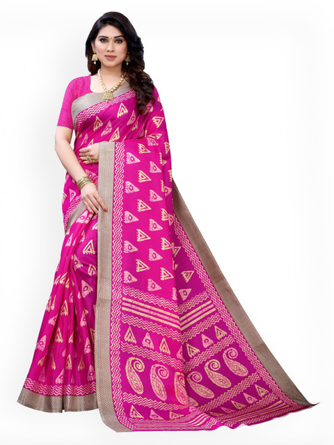 

KALINI Pink Silk Blend Printed Khadi Saree