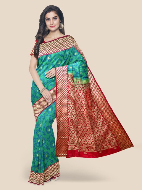 

Kalamandir Green Silk Blend Woven Design Kanjeevaram Saree