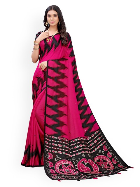 

KALINI Pink Printed Jute Cotton Saree