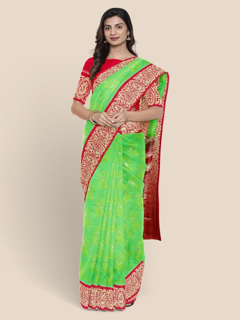 

Kalamandir Green Silk Blend Woven Design Kanjeevaram Saree