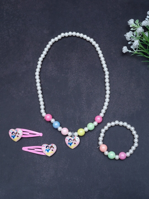 

Golden Peacock Girls White & Pink Pearl Beaded Handcrafted Jewellery Set