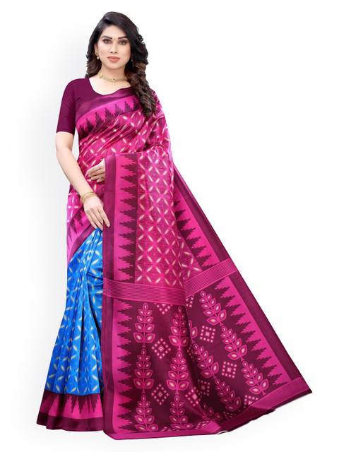 

KALINI Pink & Blue Poly Silk Printed Saree