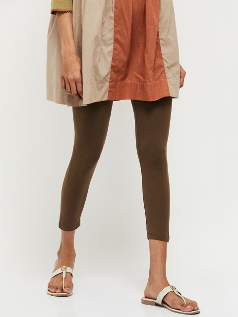 

max Women Brown Solid 3/4TH Length Leggings
