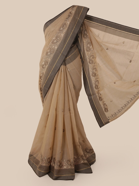 

Pothys Beige Cotton Blend Solid Chanderi Saree
