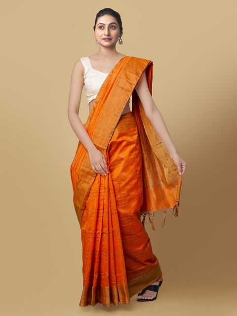

Unnati Silks Orange Art Silk Checked Patola Saree