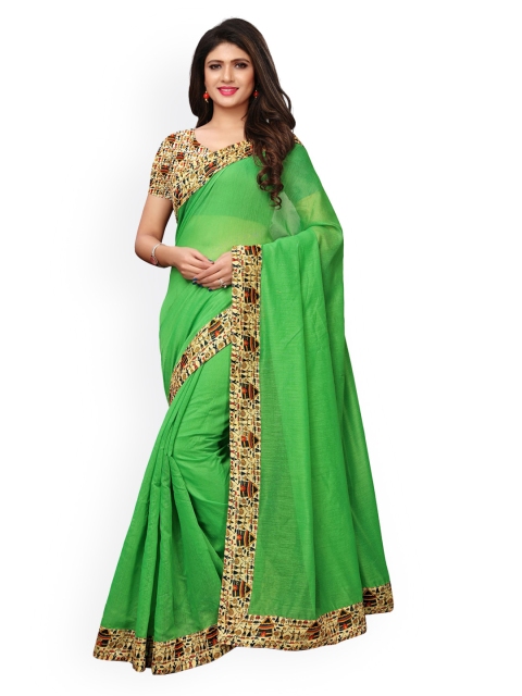 

KALINI Green Silk Cotton Solid Chanderi Saree