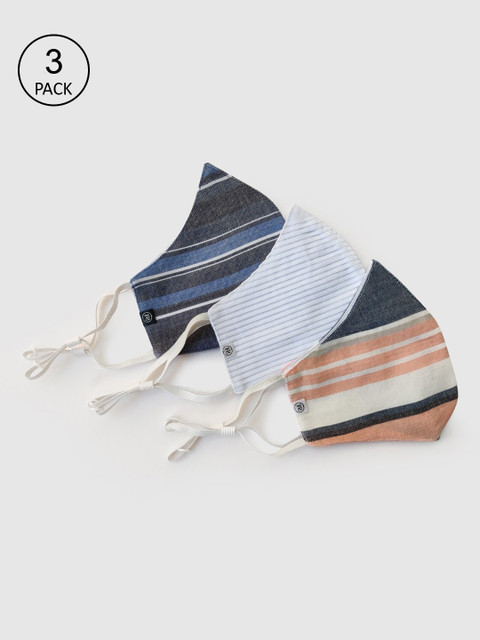 

FableStreet Pack Of 3 Striped 2-Ply Sterilised Cotton Reusable Cloth Masks, Grey