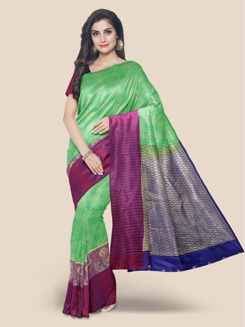 

Kalamandir Green Silk Blend Printed Kanjeevaram Saree