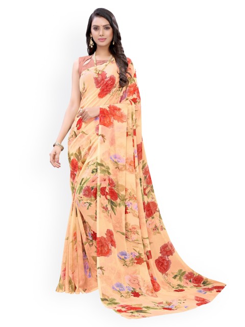 

KALINI Peach-Coloured Printed Pure Georgette Saree