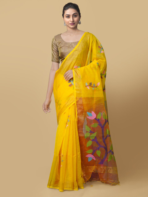 

Unnati Silks Yellow Silk Cotton Woven Design Maheshwari Saree