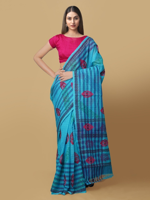 

Unnati Silks Women Blue & Pink Pure Mangalagiri Cotton Sustainable Saree
