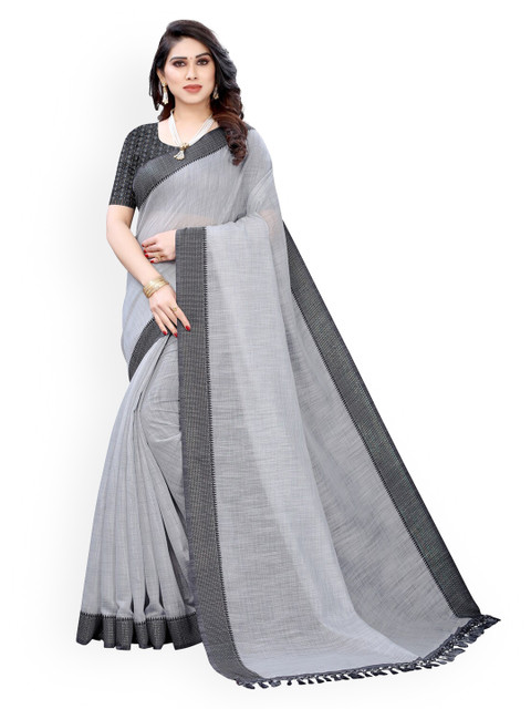 

KALINI Grey Solid Polycotton Saree