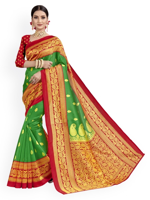 

KALINI Green & Red Poly Silk Woven Design Pochampally Saree