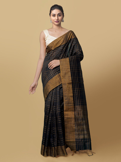 

Unnati Silks Black Art Silk Checked Patola Saree