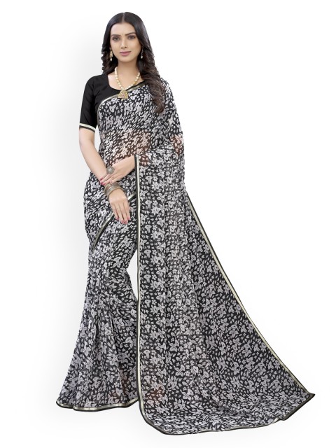 

KALINI Black Printed Poly Chiffon Saree