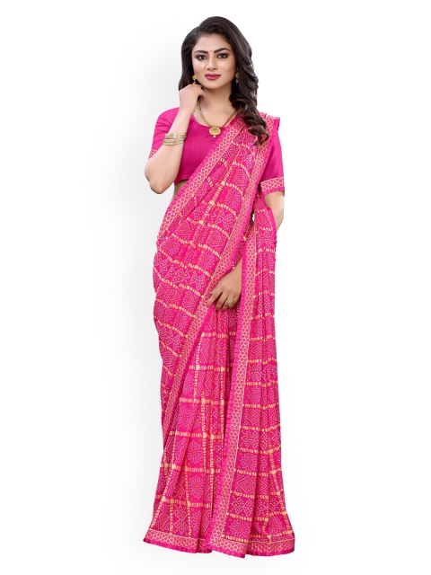 

KALINI Pink & White Pure Georgette Printed Bandhani Saree