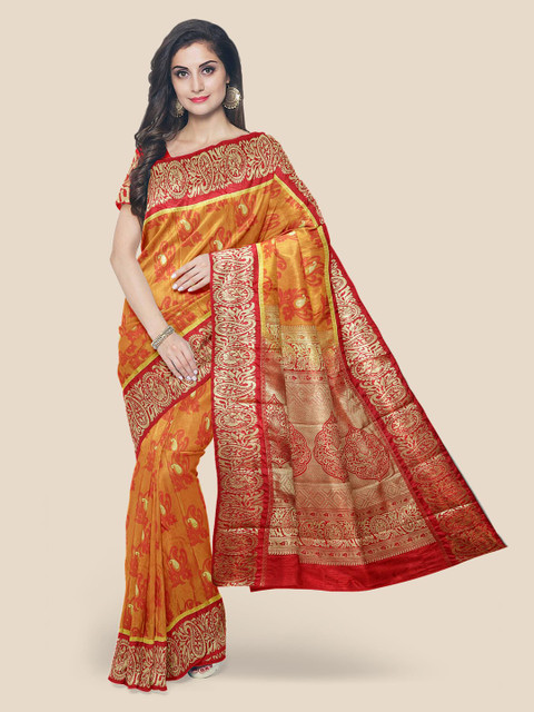 

Kalamandir Mustard Silk Blend Woven Design Kanjeevaram Saree