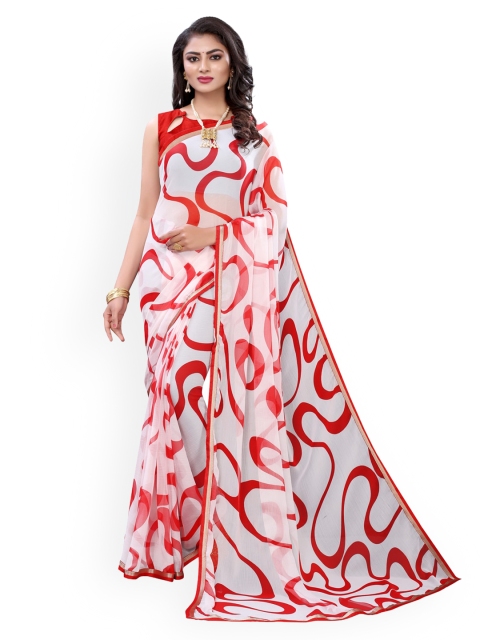 

KALINI White & Red Poly Chiffon Printed Saree