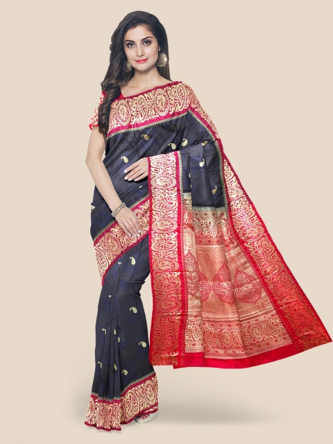 

Kalamandir Navy Blue Silk Blend Woven Design Kanjeevaram Saree
