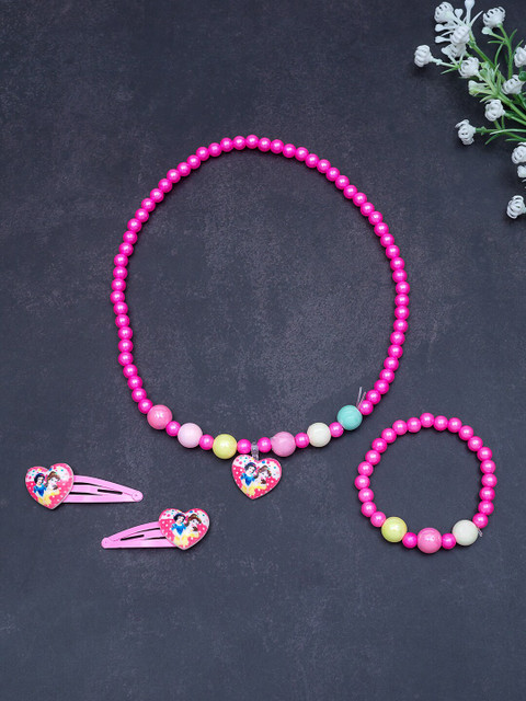 

Golden Peacock Girls Pink & Green Beaded Stretchable Handcrafted Jewellery Set