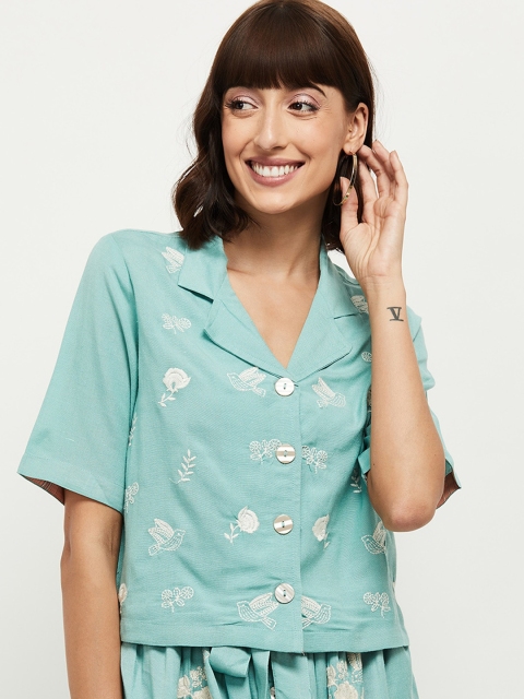 

max Green Floral Georgette Shirt Style Top
