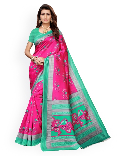 

KALINI Pink Poly Silk Printed Pochampally Saree